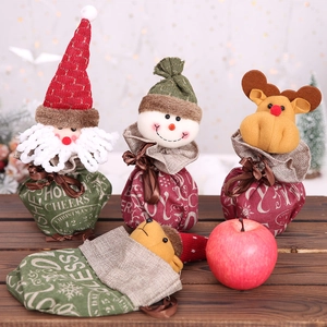 Christmas burlap gift bags set with Santa, Snowman, Reindeer, and Bear designs