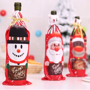 Three-piece Christmas wine bottle cover set with Santa, Snowman and Reindeer designs