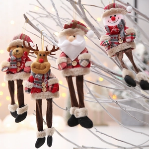 Set of 4 plush Christmas tree hanging ornaments featuring Santa, reindeer, bear, and snowman