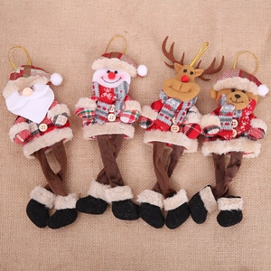 Set of 4 plush Christmas tree ornaments featuring Santa, Snowman, Reindeer, and Bear