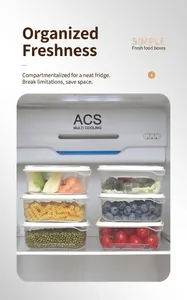 Stackable transparent food storage containers with white lids for fridge organization
