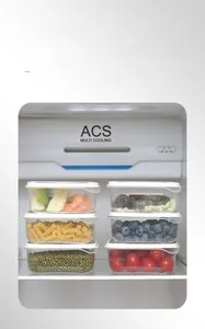 Stackable transparent food storage containers with white lids for fridge organization