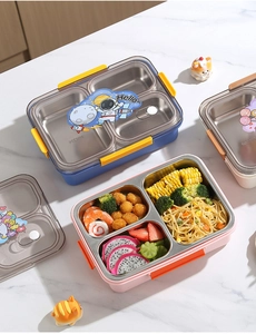 Detail van de 304 roestvrijstalen lunchbox binnenkant met drie vakken en een deksel
