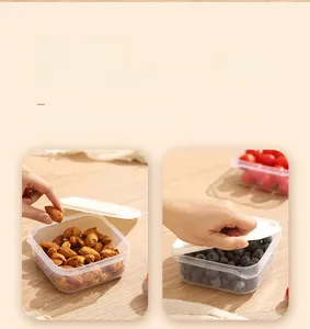 Detail view of transparent stackable food containers with airtight lids for meal prep