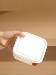 Detail of square food storage container with airtight silicone seal and leakproof lid