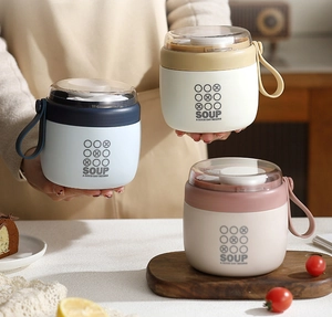 Tazze da zuppa portatili in acciaio inossidabile 304 con coperchi e maniglie