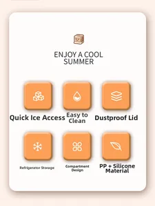Detail showing the silicone ice mold with dustproof lid and easy-release flexible compartments