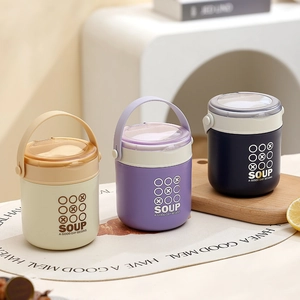Portable 304 stainless steel insulated soup cups in three colors with handles and lids