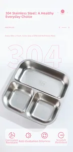 Detail of 304 stainless steel lunch box showing corrosion-resistant and 3-grid design