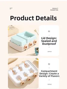Detail of 6-grid silicone ice pop mold with cartoon shapes and dustproof lid
