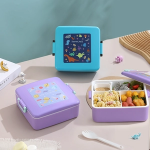 Boîte à lunch bento portable à compartiments avec motifs dinosaures et ustensiles