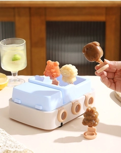 Detail of truck-shaped silicone popsicle mold with cute animal-shaped ice creams