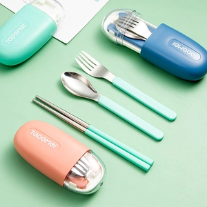 Portable 304 Stainless Steel Cutlery Spoon Fork And Chopsticks In Capsule Case For Travel School Office Picnic Daily Use