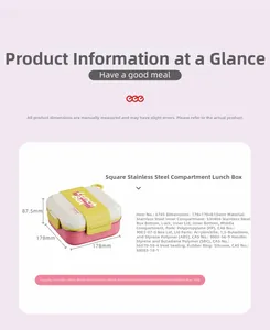 Detailed dimensions and 304 stainless steel layered structure of the square lunch box