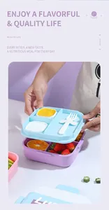 Detail view of 304 stainless steel lunch box showing dividers and utensil storage slot