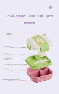 Exploded view of the 304 stainless steel bento box showing compartments and handle lid