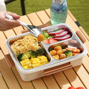 Outdoor 3-vaks 304 roestvrijstalen bento lunchbox met lekvrije gesp deksel sluiting
