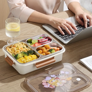 3-vaks roestvrijstalen bento lunchbox met beer deksel voor studenten en volwassenen