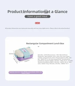 Detailed view of divided lunch box parts with sizes 196x144.5x85mm and various compartments