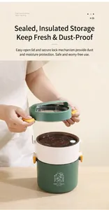 Dual-layer round portable lunch box with handle and airtight seal for food storage