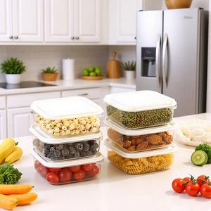 Microwave Safe Transparent Food Storage Containers With White Lids Stackable Airtight Fridge Kitchen Meal Prep Boxes Kit