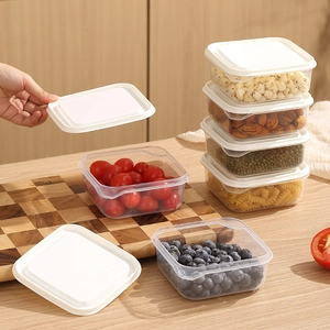 6-piece transparent plastic food storage container set for kitchen fridge with white airtight lids