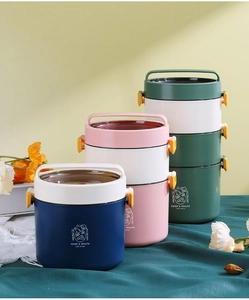 Three-layer portable round lunch box with secure side buckles and ergonomic top handle