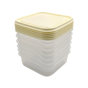 8-piece set of stackable clear food storage containers with white airtight lids for kitchen