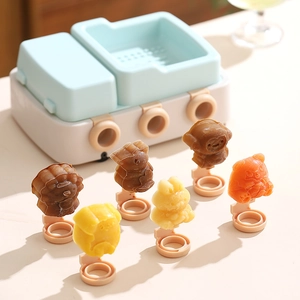 Cartoon animal silicone popsicle mold set for children with DIY ice cream base