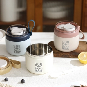Tre tazze da zuppa in acciaio inox 304 con manici portatili e scomparto per posate