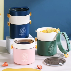 Portable Circular Multi-Layer Lunch Box Large Capacity Microwave Safe Food Container With Handle For Office Students