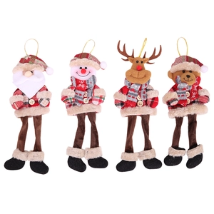 Set of 4 plush Christmas tree hanging ornaments featuring Santa, Snowman, Deer, and Bear