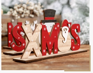 Macro di decorazione da tavolo XMAS in legno con Babbo Natale e pupazzo di neve festivo