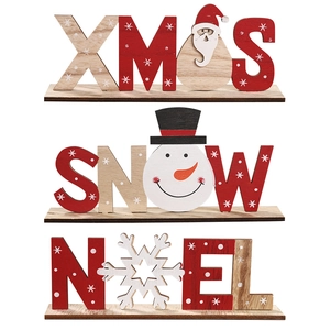 Set di tre decorazioni natalizie in legno per scrivania con scritte XMAS, SNOW e NOEL