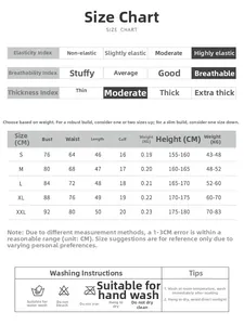 Size chart for yoga long sleeve top with chest pads, S-XXL dimensions in CM and KG