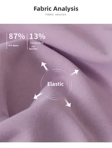 Macro shot of 87% Nylon 13% Spandex fabric showing 4-way stretch texture on purple yoga top