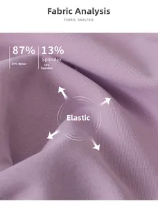 Macro view of lilac yoga fabric showing 87% nylon 13% spandex blend and high elasticity