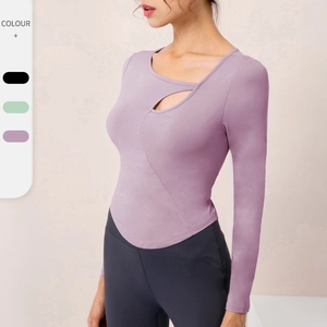 Women Yoga Long Sleeve Top With Pads Sexy Hollow Out Slim Fit Gym Running T-Shirt Breathable Nylon Spandex