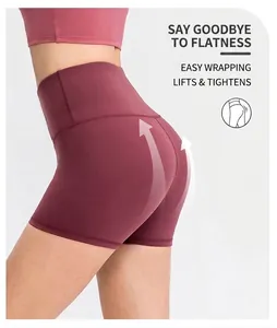 Close-up of high-waist yoga shorts showing the butt-lifting seam and elastic fabric
