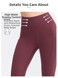Detalle de pantalones de yoga de talle alto con control de abdomen y textura suave
