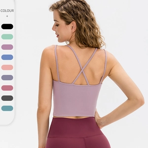 Vrouwen Sexy Gekruiste Rug Yoga Tanktop Met Uitneembare Borstpads Slim Fit Sneldrogende Sportvest Top Activewear