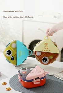 Détail de l'intérieur en acier 304 et des compartiments de la boîte bento poisson