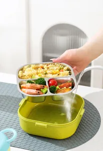 Détail d'une boîte à lunch en acier à 3 compartiments avec fonction de chauffe par eau