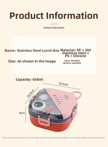 Spécifications détaillées de la boîte à lunch de 650 ml en acier inoxydable 304