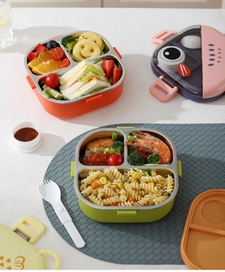 Boîte à lunch en acier inoxydable à 3 compartiments avec couvercle dessin animé