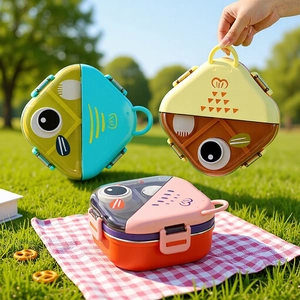 Boîte à Déjeuner Enfants Acier Inoxydable 304 Poisson Dessin Animé Bento Portable Compartiments École Pique-Nique