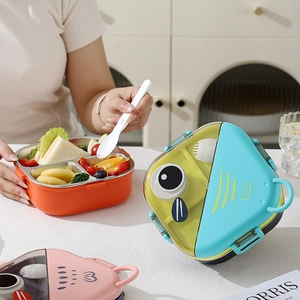 Boîte à déjeuner bento poisson en acier inoxydable 304 à 3 compartiments pour enfants