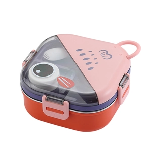 Boîte à bento enfant en acier inoxydable avec motif poisson, cuillère et compartiments
