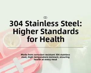 Close-up of 304 stainless steel lunch box interior with food compartments in pink