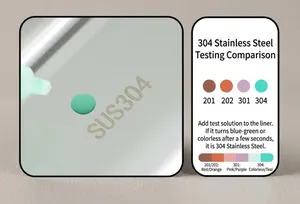 Close-up of SUS304 stainless steel material test showing authenticity color reaction